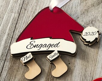 Personalized Santa Hat Stocking Ornaments | First Christmas | Engaged | Just Married