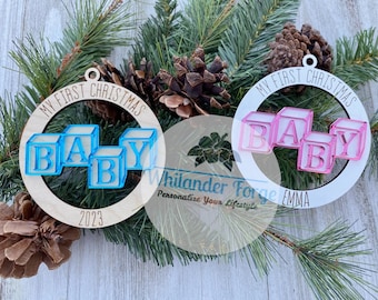 My First Christmas | Baby Block Christmas Ornament | Personalize Baby Ornament | Mirror Baby Block Personalize Christmas Ornament | 2023