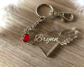 Angel Wing Keychain with Birthstone