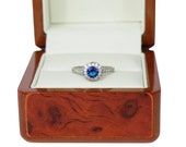 SILVER Blue Sapphire Round Cut Halo Ring