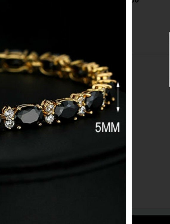 Details about Yellow gold finish created Black onyx tennis bracelet in luxury walnut box Details about Yellow gold finish created Black onyx tennis bracelet in luxury walnut box