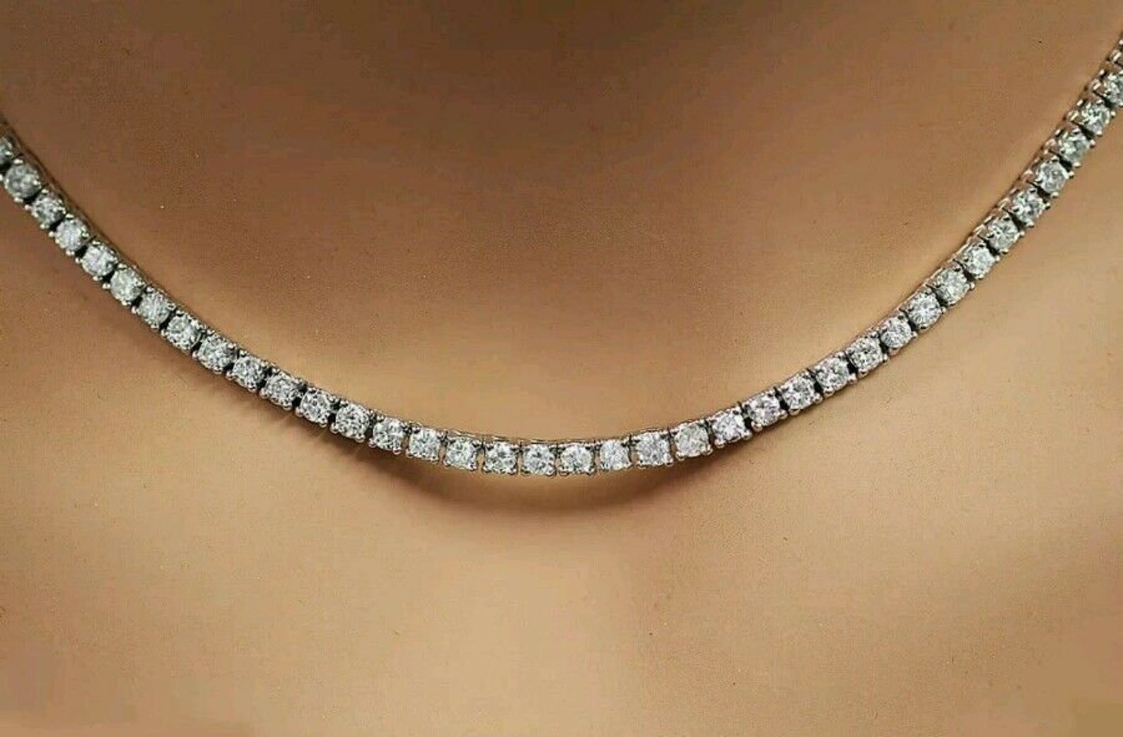 TENNIS NECKLACE PRETTY Necklace White Gold Aesthetic One Row Etsy