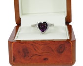 WHITE GOLD FINISH Purple Amethyst And Created Diamond Halo Heart Ring