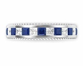 Silver Princess Cut Blue & White Created Diamond Eternity Band Ring