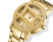 Gold cross cut yellow gold finish signature unisex watch jewellery wrist watch analogue gold design finish any occasion with gift box