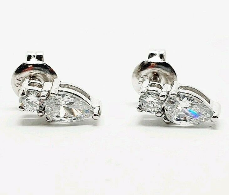 Details about   White gold finish pear and round cut stud created diamond earrings gift boxed