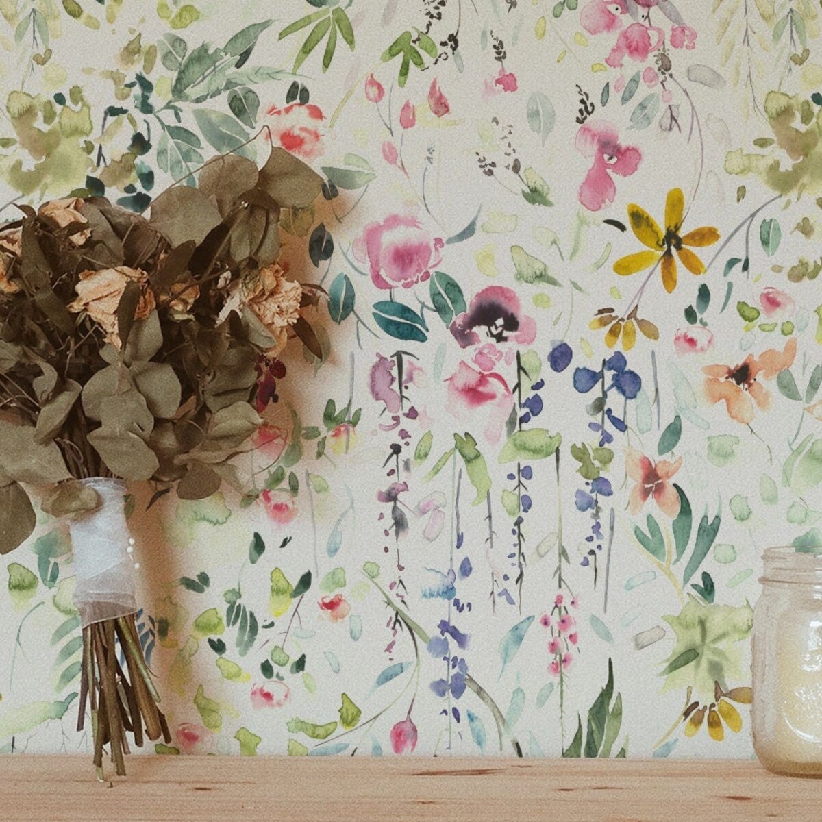 Hand Painted Floral Wallpaper. 2024 Collection. Watercolor Floral. Peel and Stick and Traditional Options. Accent Wall. Updated. 25 Inch* - Etsy