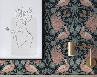 Morris Style Wallpaper. Removable Peel + Stick and Traditional Wallpaper Options. Accent Wall. 25 Inch. *