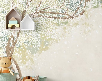Sakura Serenade Wallpaper Mural. Custom Kids Wallpaper Mural. Bedroom Mural. Removable Peel and Stick + Traditional Wallpaper Options. Mural