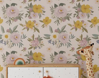 Spring Blooming Nursery Wallpaper. 2023 Collection. Peel and Stick and Traditional Options. Removable Options. Accent Wall. 25 Inch*