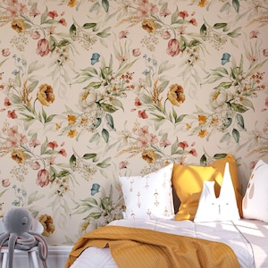 Garden Dutch Floral Wallpaper. 2023 Collection. Peel and Stick and Traditional Options. Removable Option. Nursery Accent Wall. 50" Repeat *