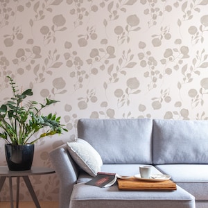 Aesthetic Neutral Floral Wallpaper. Removable Peel and Stick + Traditional Wallpaper Options. Available in Many Colours. 25 Inch. *