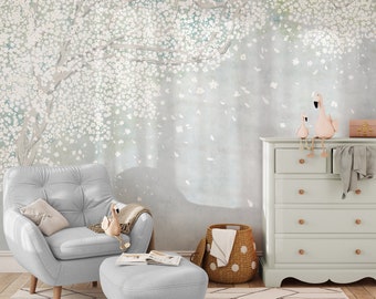Cherry Blossom Wallpaper Mural. Custom Kids Wallpaper Mural. Bedroom Mural. Removable Peel and Stick + Traditional Wallpaper Options. Mural.