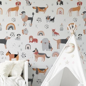 Lets Pawty Dog Nursery Wallpaper Simple and Minimal 2022 Collection. Watercolor. Peel and Stick. Removable. Accent Wall. *