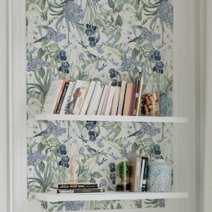 Mint Floral Wallpaper - 25". Floral Wallpaper. Modern Wallpaper. Peel + Stick and Traditional Options. Accent Wall. Bedroom Wallpaper.