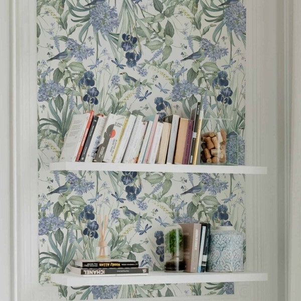 Mint Floral Wallpaper - 25". Floral Wallpaper. Modern Wallpaper. Peel + Stick and Traditional Options. Accent Wall. Bedroom Wallpaper.