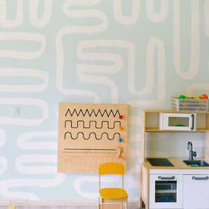 Fun Nursery Doodle Wallpaper. Sky Blue. Watercolor. Removable Peel and Stick + Traditional Wallpaper Options. Accent Wall. 75 Inch