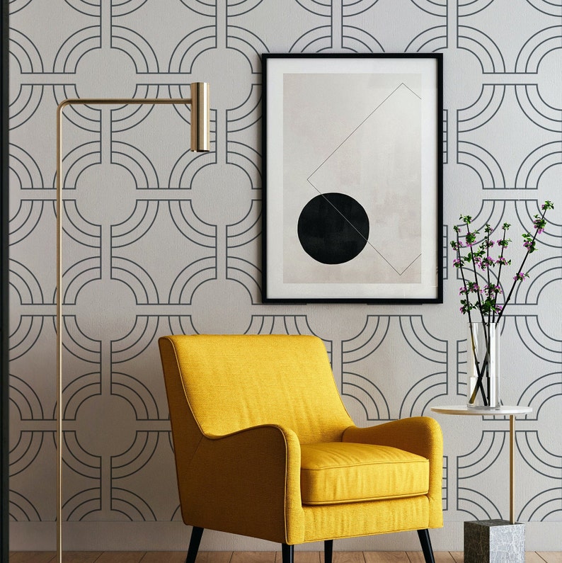 Simple Geometric Wallpaper. Color: Charcoal. Geometric Tile Collection. Peel and Stick. Available in Many Colors. Updated. 25 Inch image 2