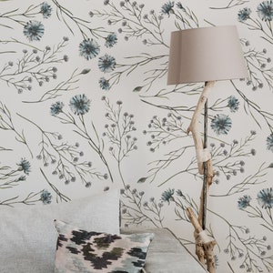 Watercolor Botanical Wildflower. 4 Pattern Options Available. Removable Peel Stick and Traditional Wallpaper Options. Accent Wall. image 1