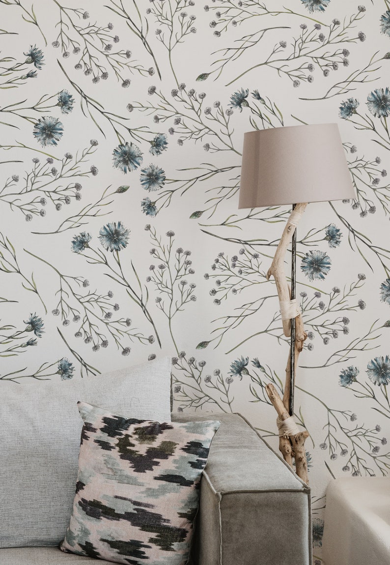 Watercolor Botanical Wildflower. 4 Pattern Options Available. Removable Peel Stick and Traditional Wallpaper Options. Accent Wall. image 1