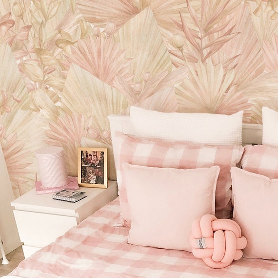 Tropical Pink Wallpaper. Tropical Nursery Wallpaper. Peel Etsy