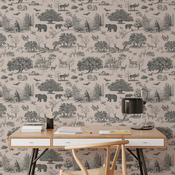 Vintage Toile Wallpaper. Linen. Removable Peel and Stick + Traditional Wallpaper Options. Accent Wallpaper. Vintage. Multiple Colors. *