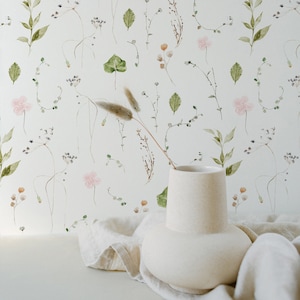 Modern Watercolour Floral. Blush Pink. Peel and Stick. Traditional Unpasted. Removable. Accent Wall. * White Background *