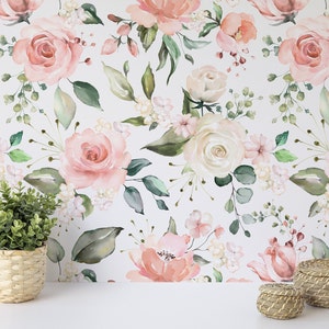 Beautiful Floral Wallpaper.  Floral. Peel and Stick. Removable. Accent Wall. Floral Wallpaper. Nursery Wallpaper. Updated. 25 Inch. *