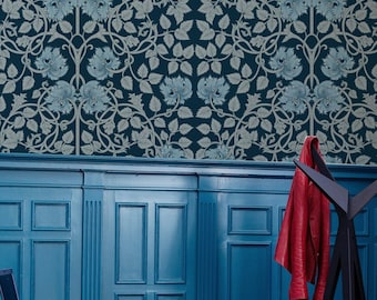 Dark Morris Style Wallpaper. Removable Peel + Stick and Traditional Wallpaper Options. Accent Wall. 50 Inch. *