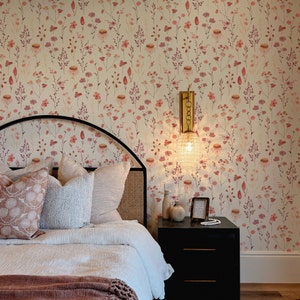 Blushing Floral Wallpaper. Peel and Stick. Removable. Accent Wall. Floral. Pink Wallpaper. Wildflower. Modern Bedroom. Nursery Floral.*