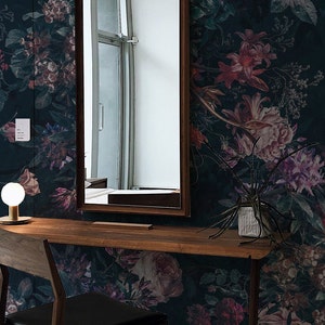 Dark Luxury Floral Wallpaper. 2022 Collection. Watercolor Floral. Peel + Stick and Traditional Options. Accent Wall. Updated. 75 Inch