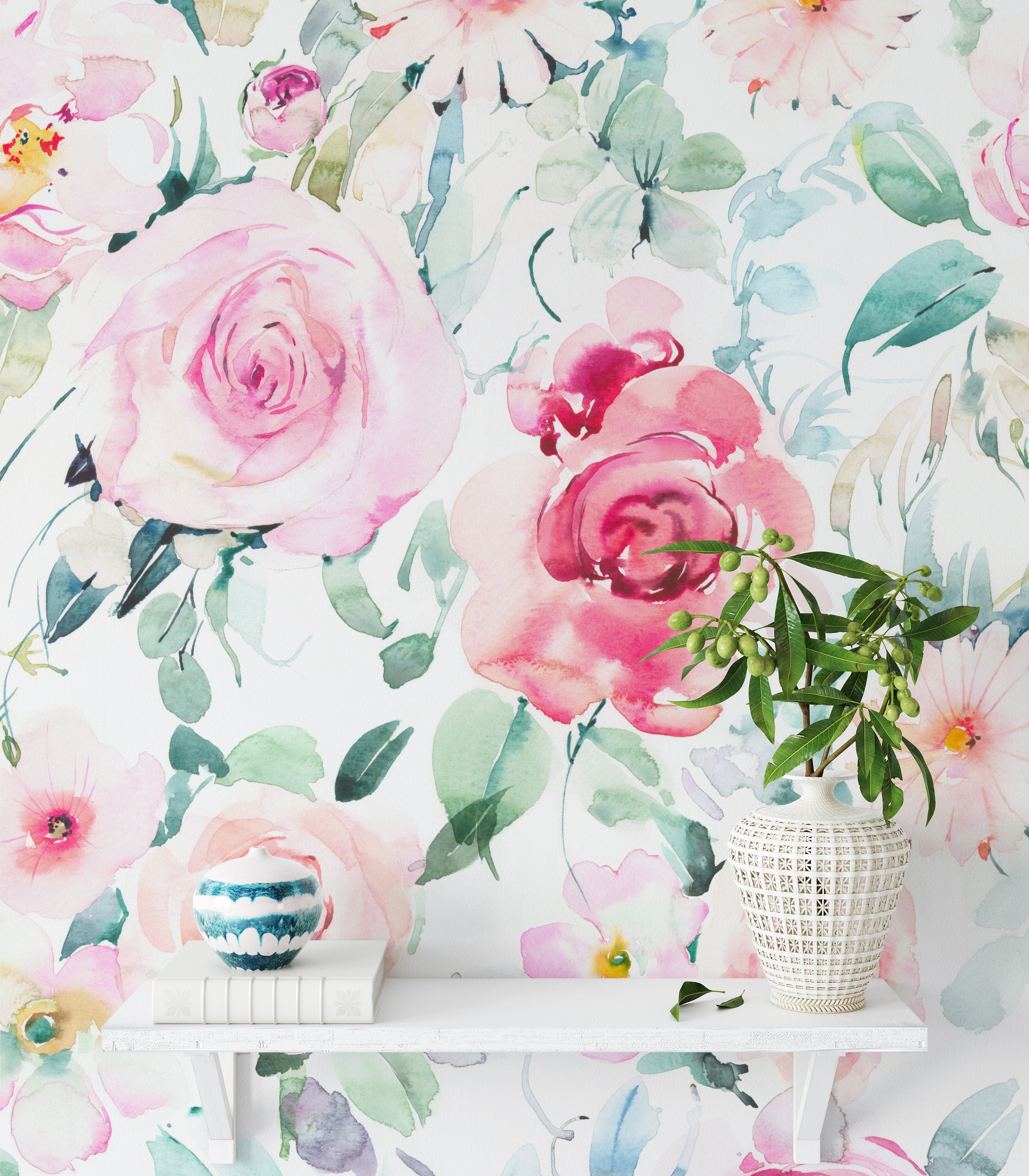 Hand Painted Floral Wallpaper. 2020 Collection. Watercolor Etsy