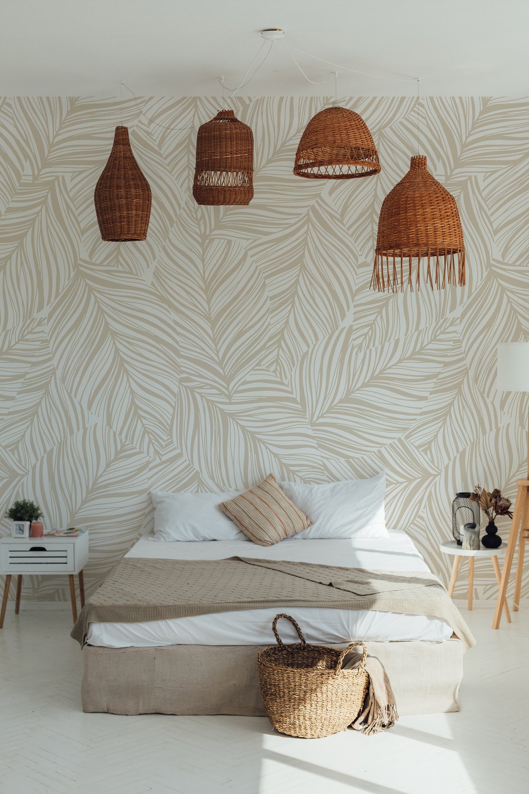 Abstract Neutral Floral Wallpaper. Ecru Color. Peel and Stick ...