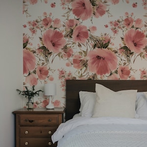 Grace Floral Wallpaper. Peel and Stick and Traditional Options. Removable Options. Accent Wall. Floral.