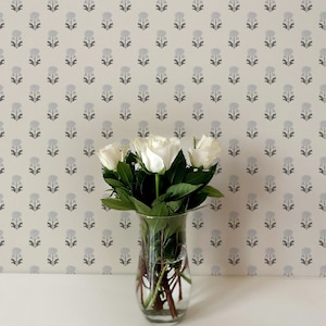 Tiny Floral Block Print Wallpaper - 6.25". Removable Peel and Stick Wallpaper and Traditional Wallpaper Options. Accent Wall.