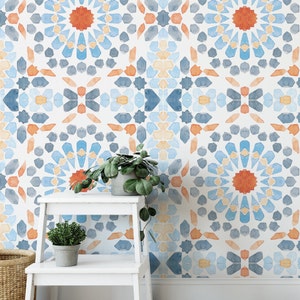 Carta da parati con piastrelle marocchine. Collezione 2021. Colore originale. Sbucciare e incollare. Rimovibile. Muro d'accento. Molti colori disponibili. Aggiornato. 25 pollici