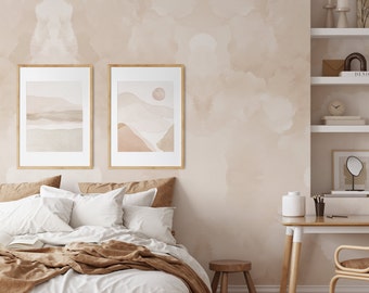 Artistic Muse Watercolor Wallpaper. 2024. Colors: Linen, Steel. Peel/ Stick and Traditional Options. Many Colors Available. Modern Bedroom.