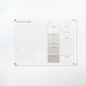 Acrylic Wall Calendar 2023-Personalized Dry Erase Board - Wall Calendar with Side Notes - Monthly Planner with Meal Tracker - Neutral Greige