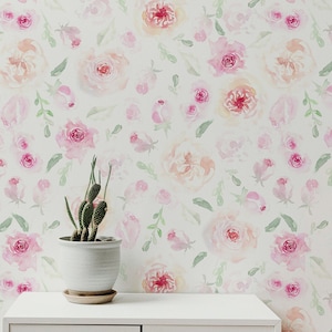 Beau papier peint floral. Collection 2020. Aquarelle florale. Pelez et collez. Amovible. Mur d'accent. Le fond blanc a été mis à jour. 25 pouces *