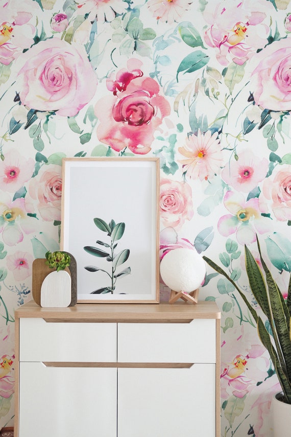 Hand Painted Floral Wallpaper. 2023 Collection. Watercolor Etsy
