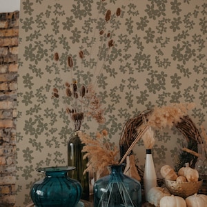 Little Flowers Wallpaper - 12.5". Floral Wallpaper. Peel + Stick and Traditional Options. Accent Wall. Green Floral Wallpaper. Modern Wall.