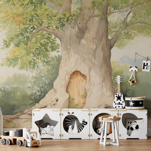 Pooh's House Mural. Custom Bedroom Wallpaper Mural. Removable Peel & Stick + Traditional Wallpaper Options. Landscape Mural.