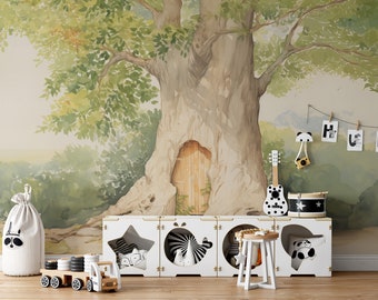 Pooh's House Mural. Custom Bedroom Wallpaper Mural. Removable Peel & Stick + Traditional Wallpaper Options. Landscape Mural.
