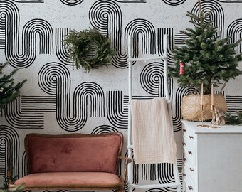 Modern Abstract Wallpaper. 2023 Collection. Watercolor. Peel and Stick. Removable. Many Colors Available. Black and White. Updated. 25 Inch