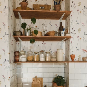 Dainty Botanicals Wallpaper. Floral Wallpaper. Peel + Stick and Traditional Options. Accent Wall. Wildflower. Minimal Flowers. Botany.*