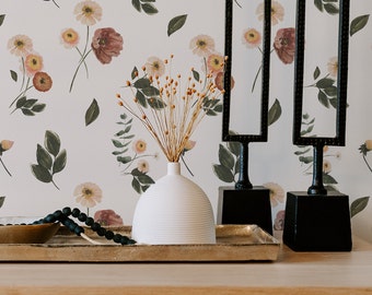 Boho Chic  Wallpaper. Watercolor Floral Wallpaper. Modern  Wallpaper. Peel + Stick and Traditional Options. Accent Wall.  2022. *