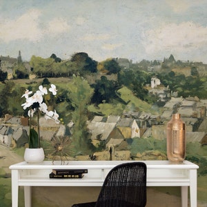 Countryside Museum Village Mural Wallpaper. Custom Bedroom Wallpaper Mural. Removable Peel & Stick + Traditional Wallpaper Options. Mural.