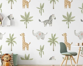 Jungle Animal Nursery Watercolour Wallpaper. 2022 Collection. Watercolor. Peel and Stick. Removable. Accent Wall. Updated. 25 Inch. *