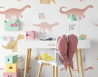 Dino Nursery Wallpaper. 2022 Collection. Watercolor. Peel and Stick. Removable. Accent Wall updated. 50 Inch. *