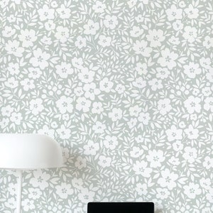 Flower Power Wallpaper - Light Sage. 2022 Collection. Peel and Stick / Traditional Options. Many Colors Available. Updated. 50 Inch. Green.